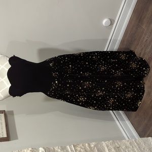 Jessica McClintock Velvet Strapless Black and Gold Sequin Dress